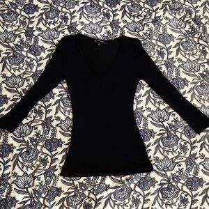 INC International Concepts Black V-Neck Long Sleeve Top